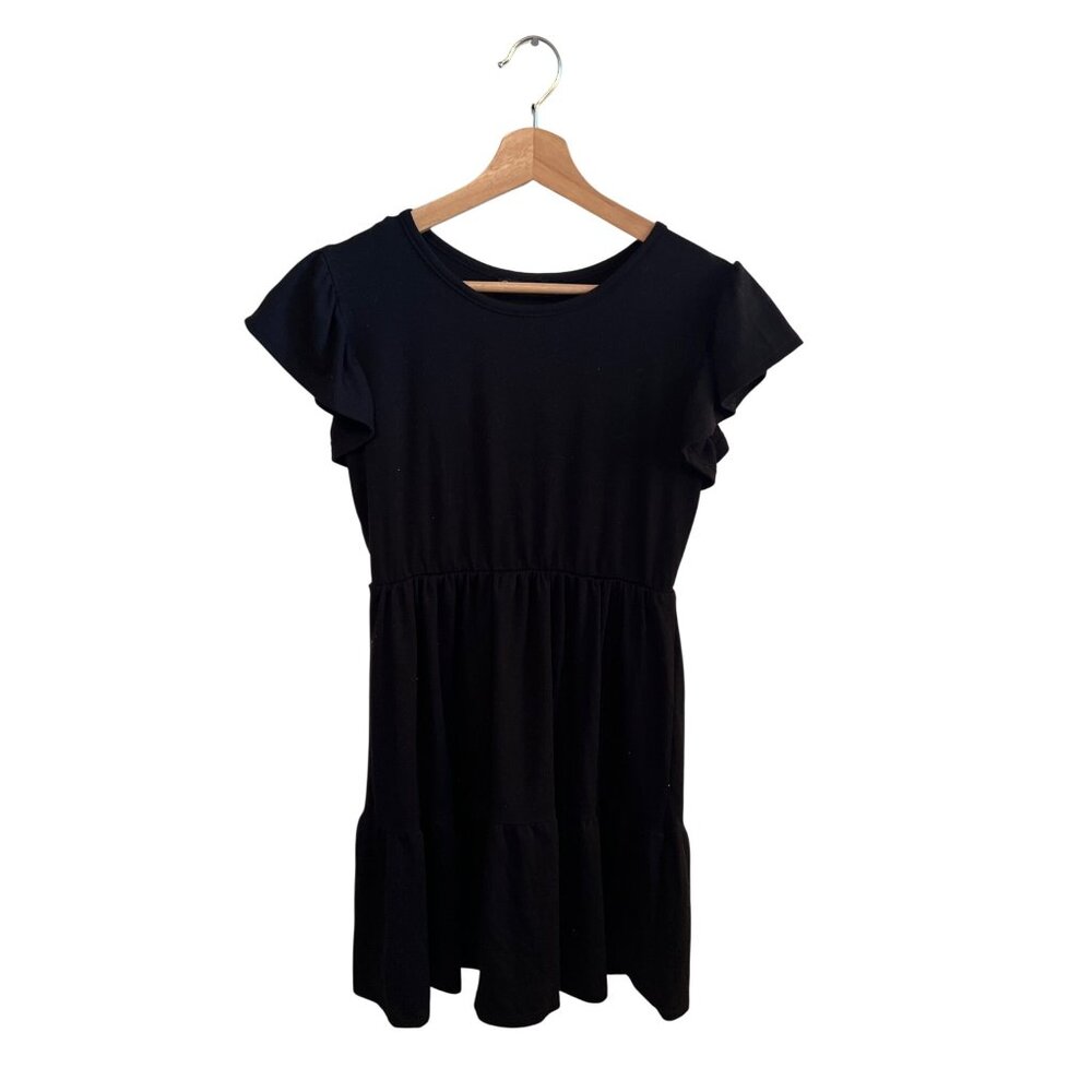 Britt & Bri Black Tiered Mini Dress Ruffle Sleeve Women's Size M LBD